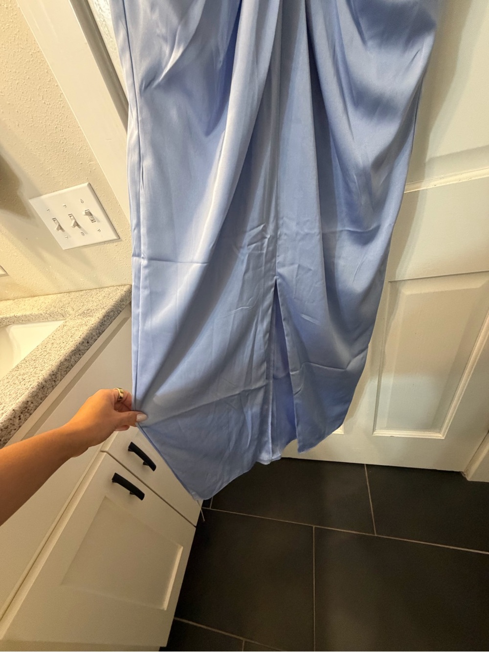 NWT Satin Twist-Front Slip Dress in Light Blue - Picture 4 of 7
